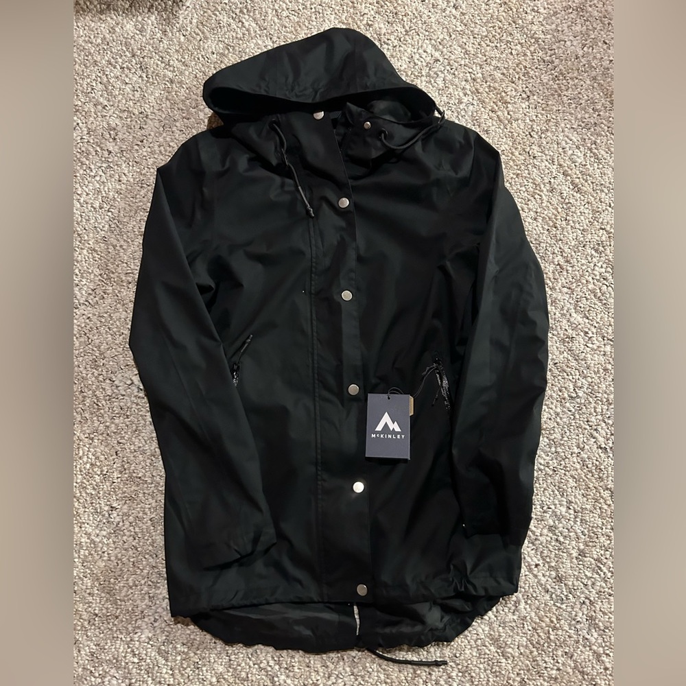 New McKinley Women’s Breathable Black Hooded Rain Jacket - Size Small NWT